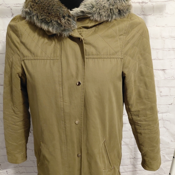 Zara Oliver Women's Khaki Green Fur-Trimmed Hooded Jacket.😍 - Picture 7 of 14